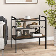 Industrial Entryway Table with Removable Panel and Mesh Shelf-Rustic Brown-End & Side Tables-DECOROLALA