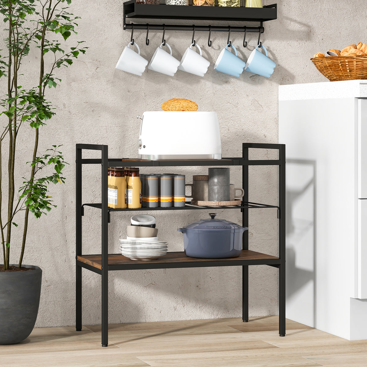 Industrial Entryway Table with Removable Panel and Mesh Shelf-Rustic Brown-End & Side Tables-DECOROLALA