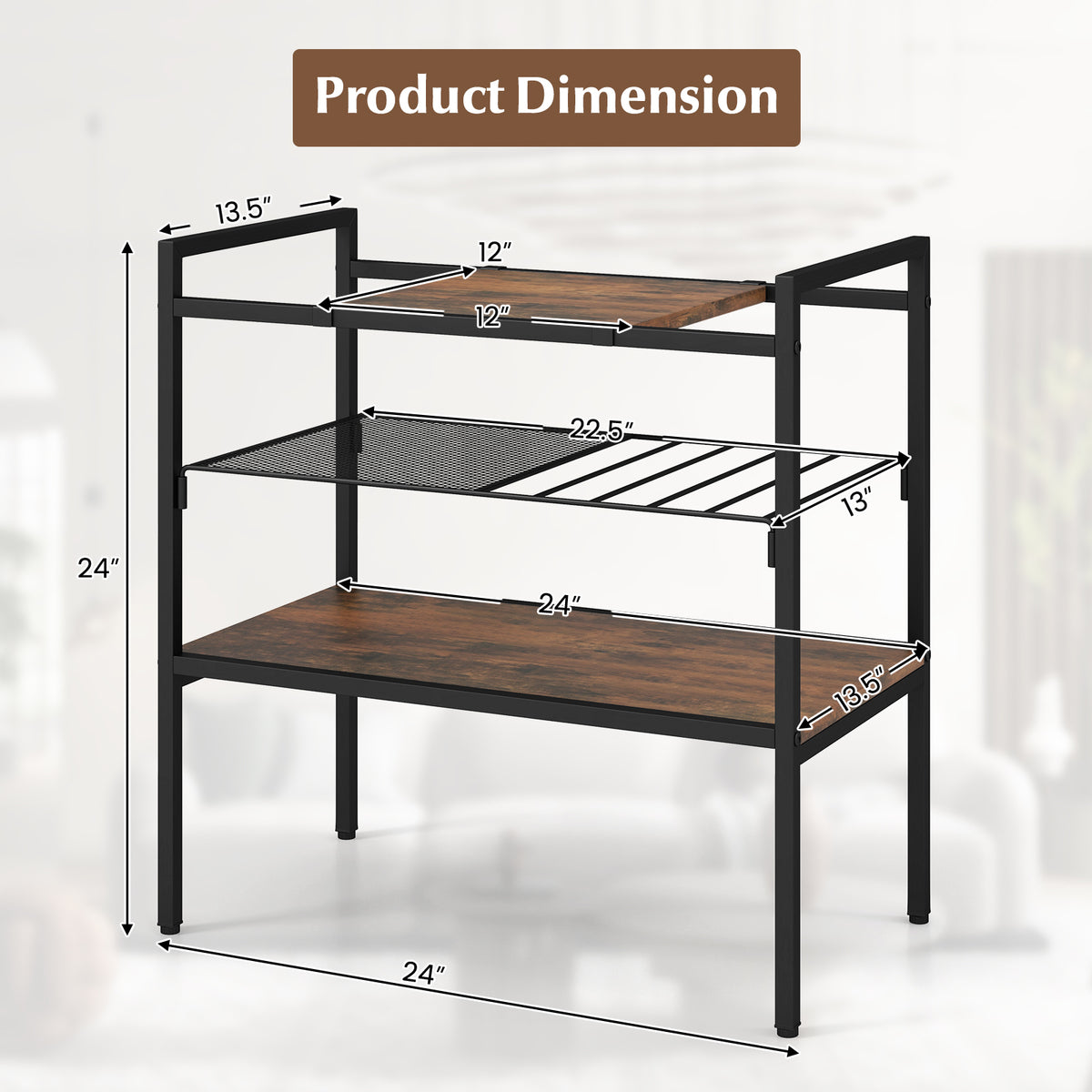 Industrial Entryway Table with Removable Panel and Mesh Shelf-Rustic Brown-End & Side Tables-DECOROLALA