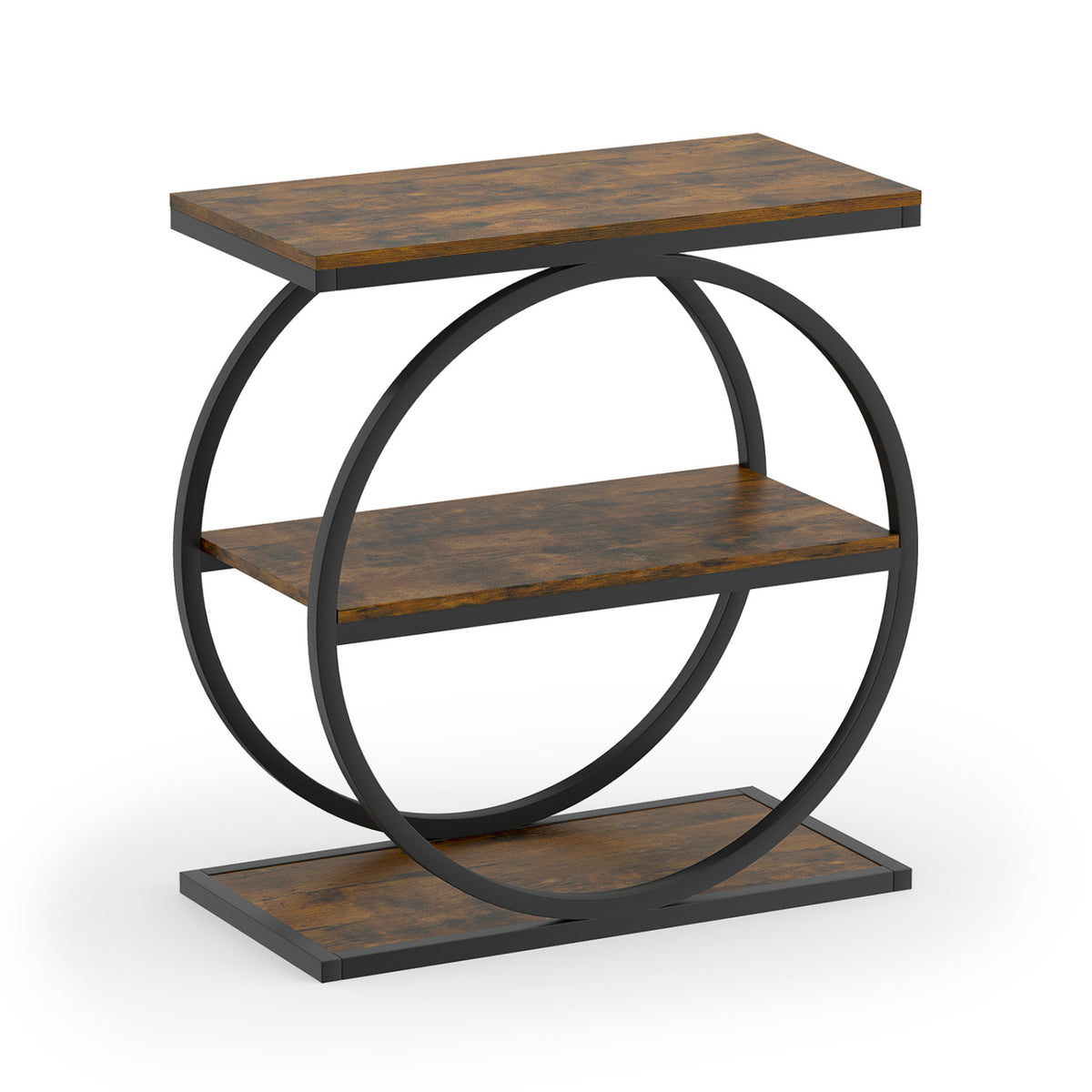 Industrial Faux Marble Side Table with Metal Frame for Living Room Bedroom-Rustic Brown-End & Side Tables-DECOROLALA