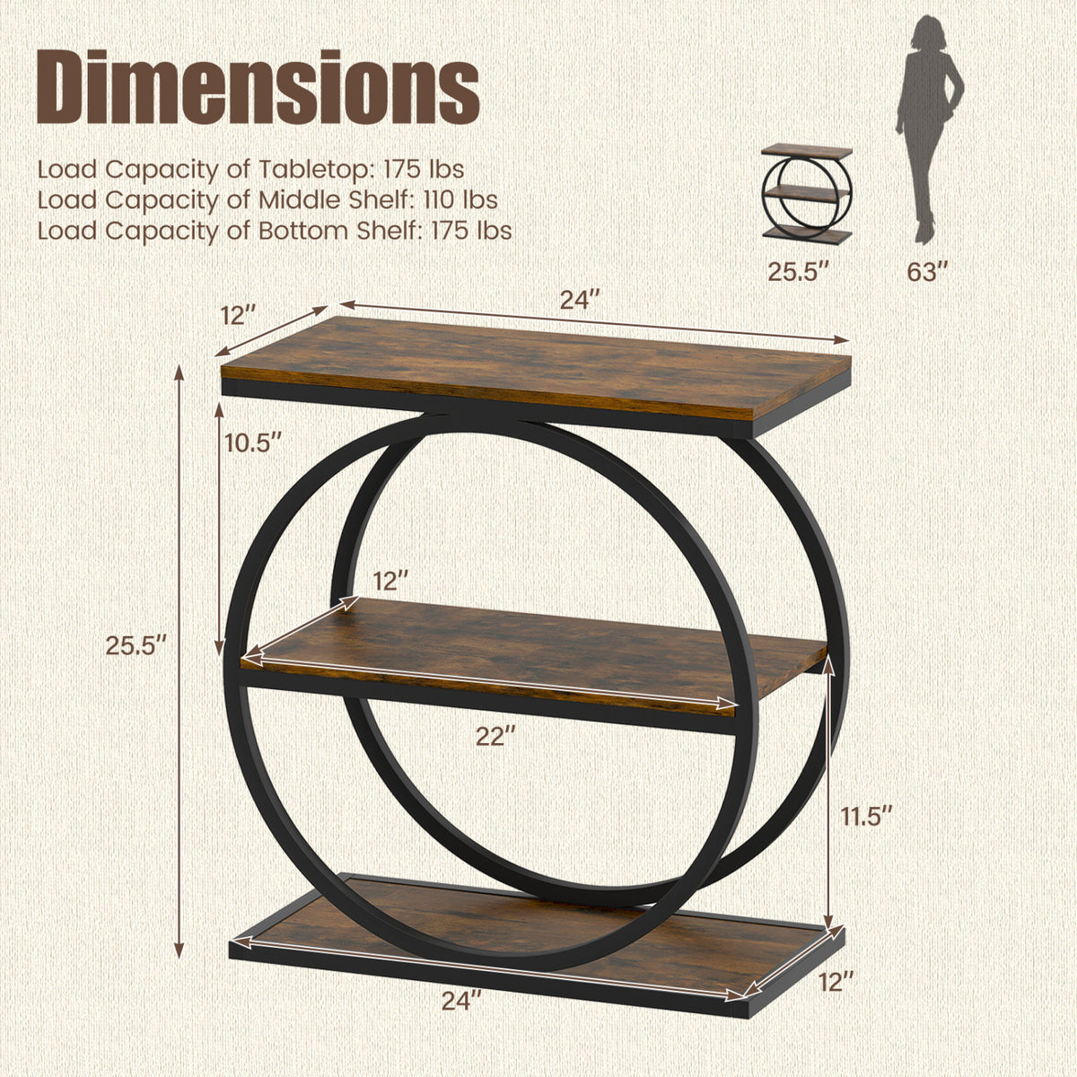 Industrial Faux Marble Side Table with Metal Frame for Living Room Bedroom-Rustic Brown-End & Side Tables-DECOROLALA