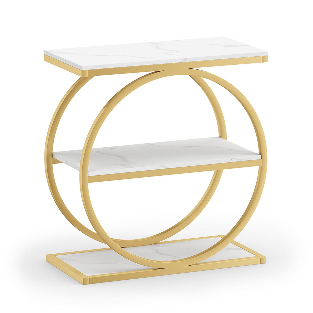 Industrial Faux Marble Side Table with Metal Frame for Living Room Bedroom-White-End & Side Tables-DECOROLALA