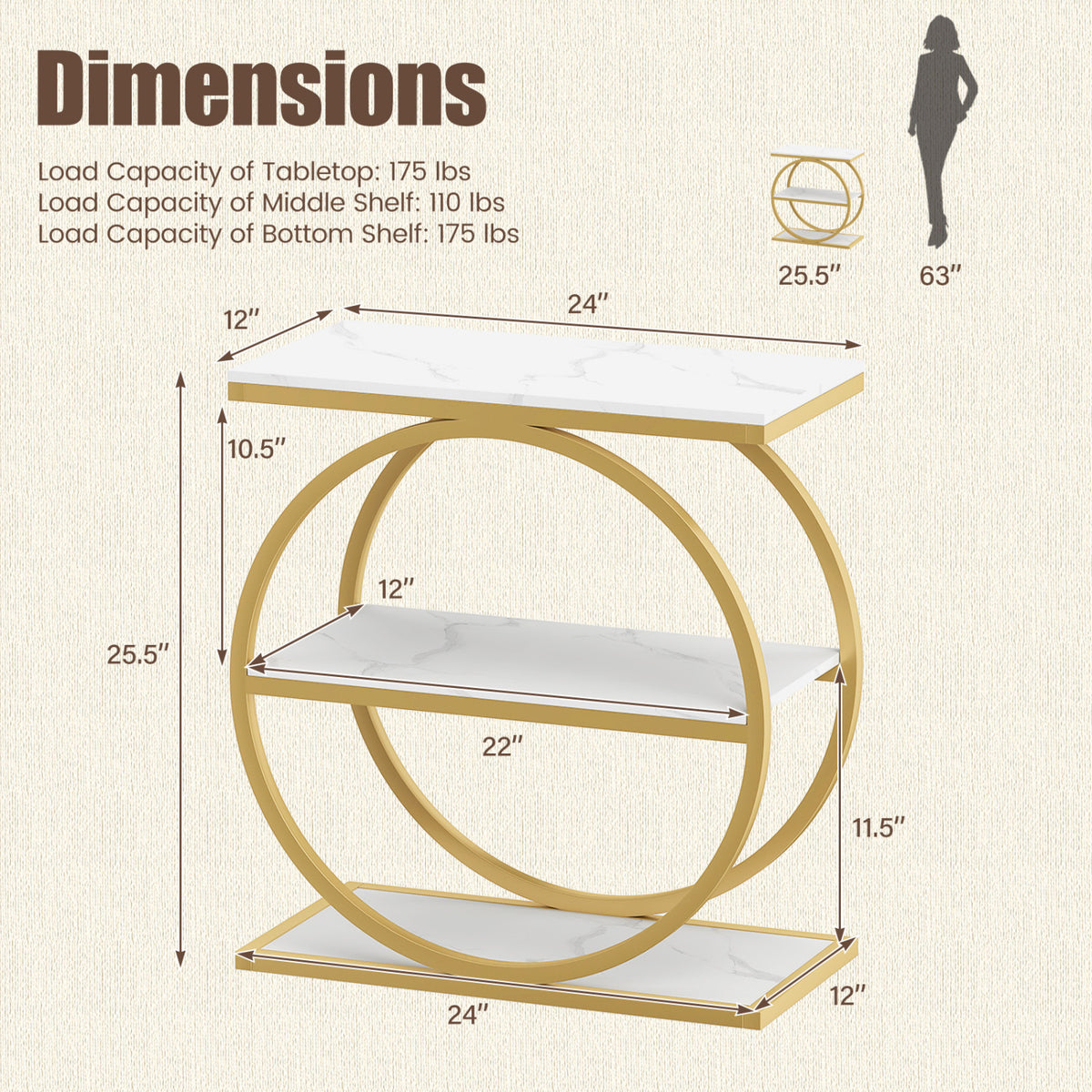 Industrial Faux Marble Side Table with Metal Frame for Living Room Bedroom-White-End & Side Tables-DECOROLALA