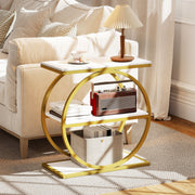 Industrial Faux Marble Side Table with Metal Frame for Living Room Bedroom-White-End & Side Tables-DECOROLALA