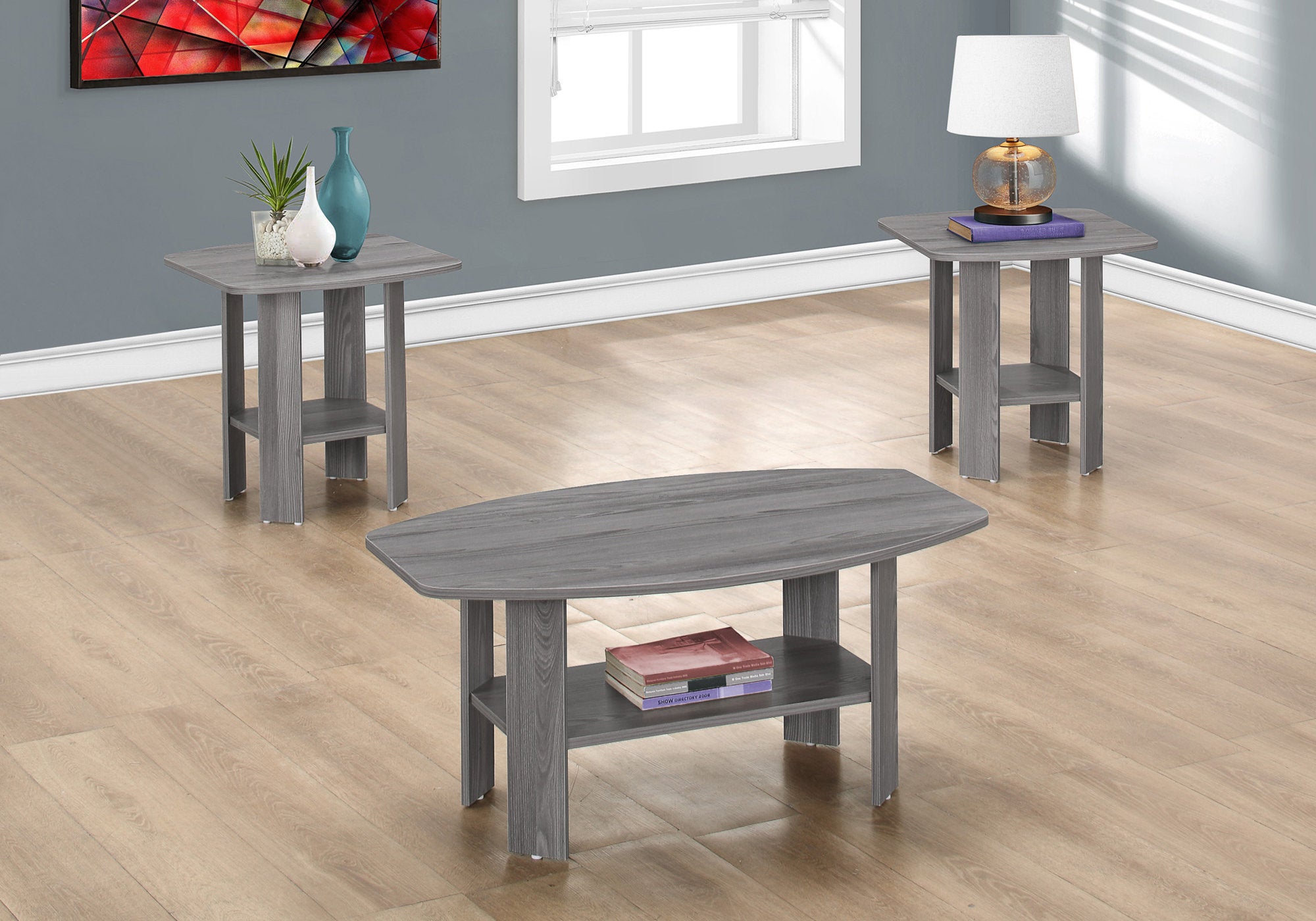 Industrial Grey 3-Piece Coffee Table Set-Table Set-DECOROLALA