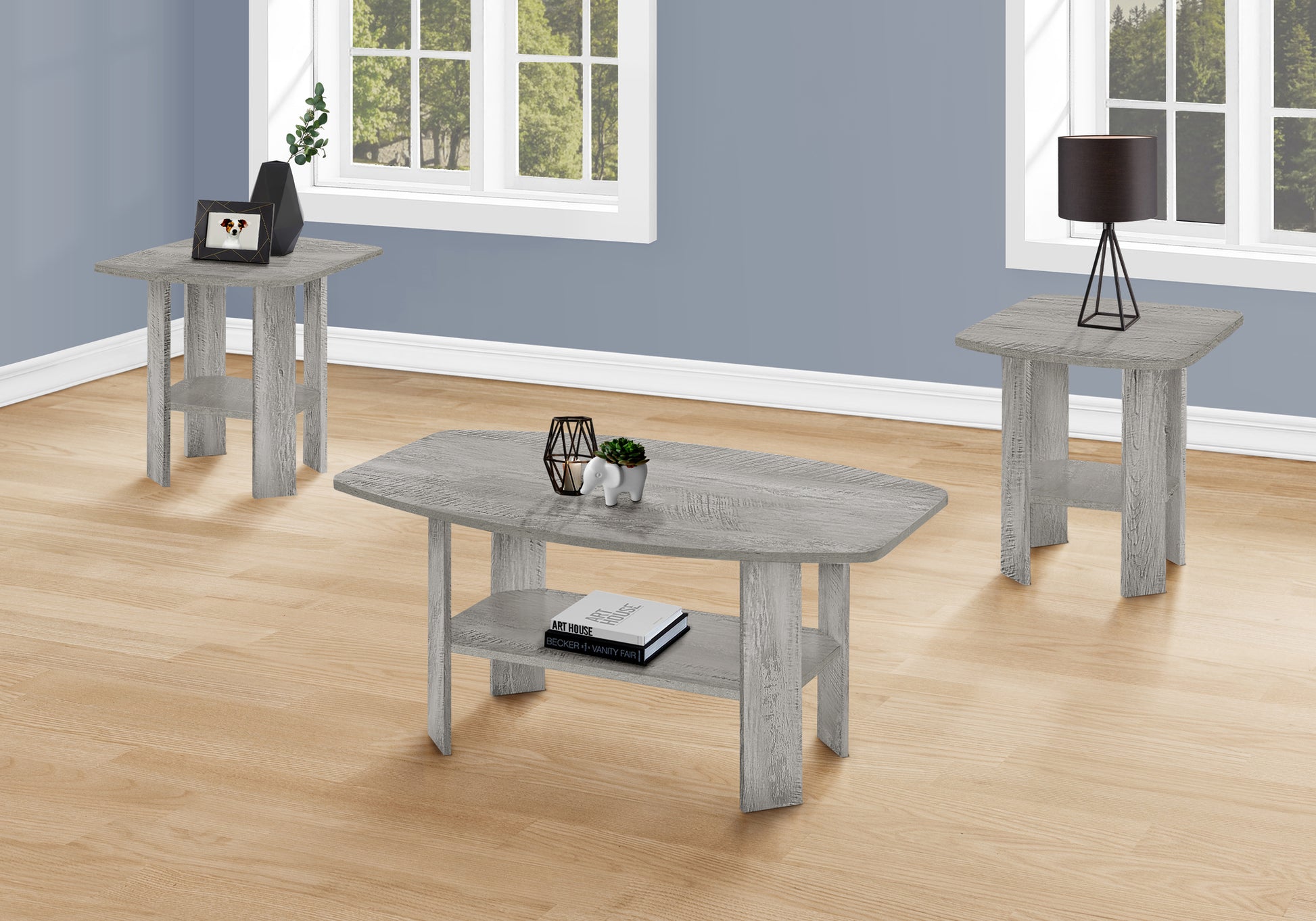 Industrial Grey 3-Piece Coffee Table Set-Table Set-DECOROLALA