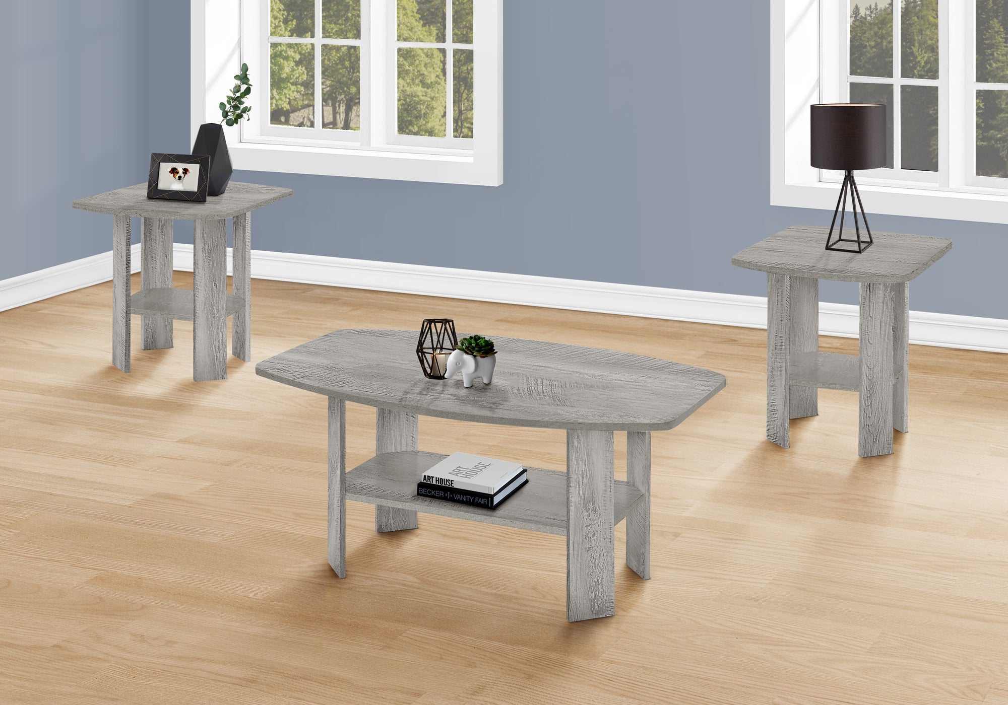 Industrial Grey 3-Piece Coffee Table Set-Table Set-DECOROLALA