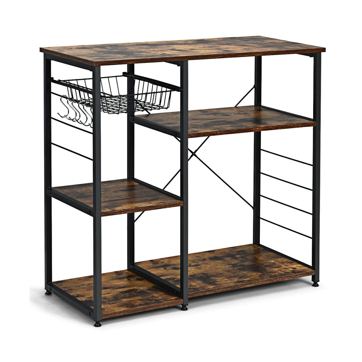 Industrial Kitchen Baker's Rack Microwave Shelf with 6 Hooks-Baker’s Racks-DECOROLALA