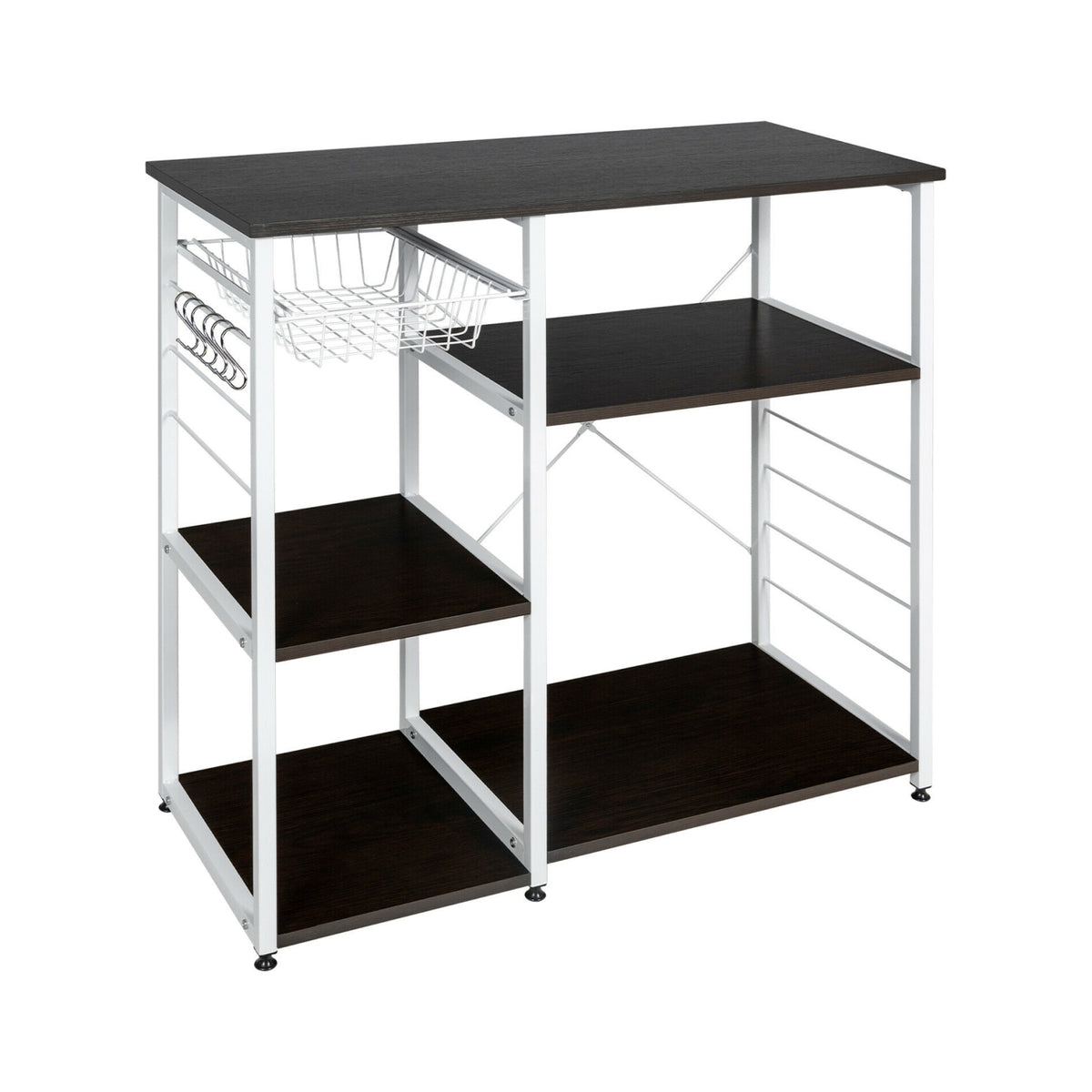 Industrial Kitchen Baker's Rack Microwave Shelf with 6 Hooks-Dark Brown-Baker’s Racks-DECOROLALA