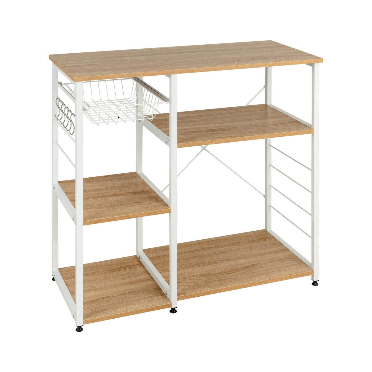 Industrial Kitchen Baker's Rack Microwave Shelf with 6 Hooks-Natural-Baker’s Racks-DECOROLALA