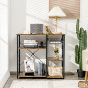 Industrial Kitchen Baker's Rack Microwave Shelf with 6 Hooks-Walnut-Baker’s Racks-DECOROLALA