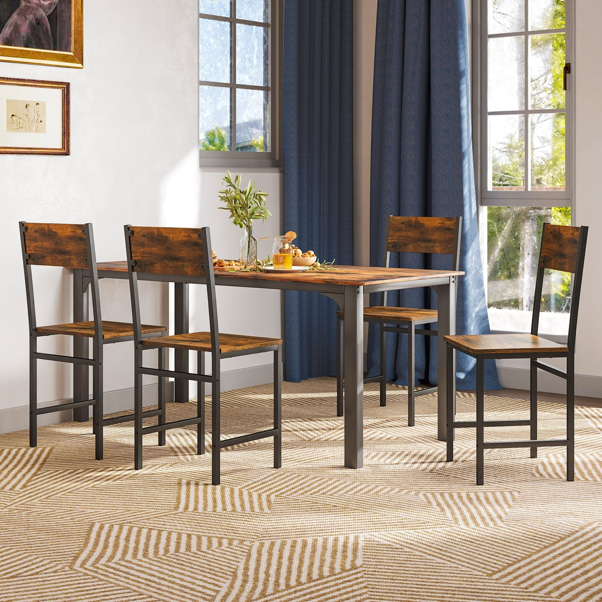 Industrial Kitchen Side Chairs Set of 2 with Metal Legs and Slanted Back-Rustic Brown-Dining Chairs-DECOROLALA