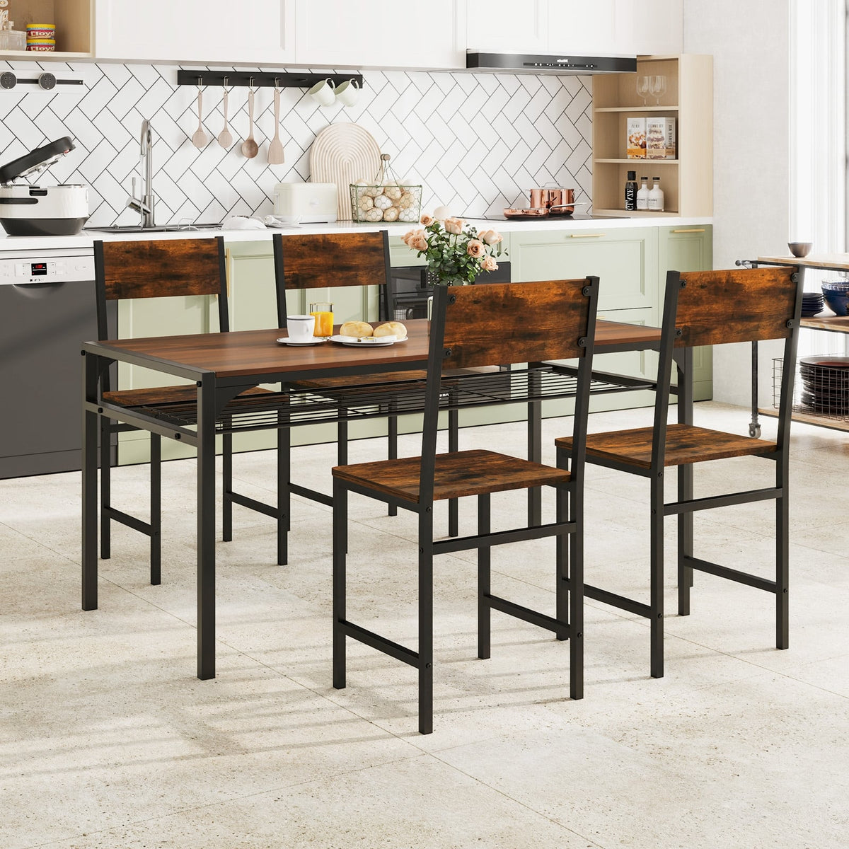 Industrial Kitchen Side Chairs Set of 2 with Metal Legs and Slanted Back-Rustic Brown-Dining Chairs-DECOROLALA