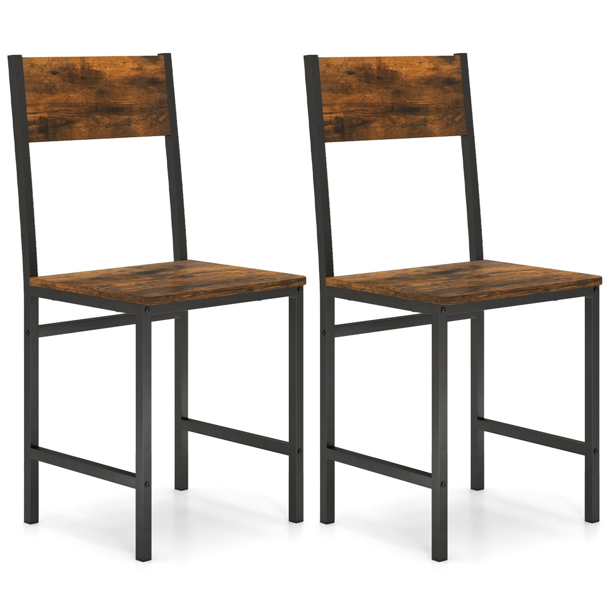 Industrial Kitchen Side Chairs Set of 2 with Metal Legs and Slanted Back-Rustic Brown-Dining Chairs-DECOROLALA