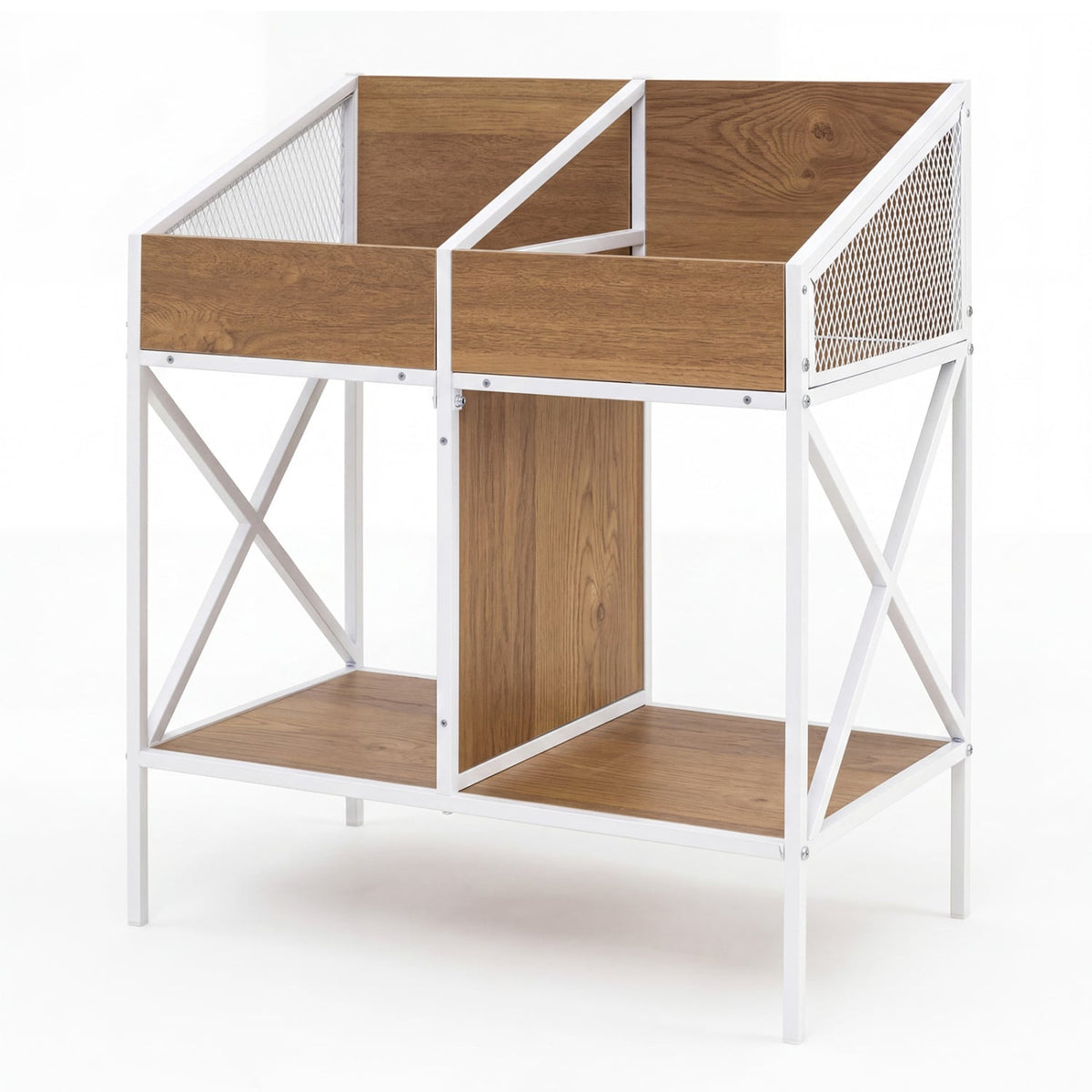 Industrial Magazine Books Record Holder with Metal Frame and Anti-tip Kits-Natrual-End & Side Tables-DECOROLALA