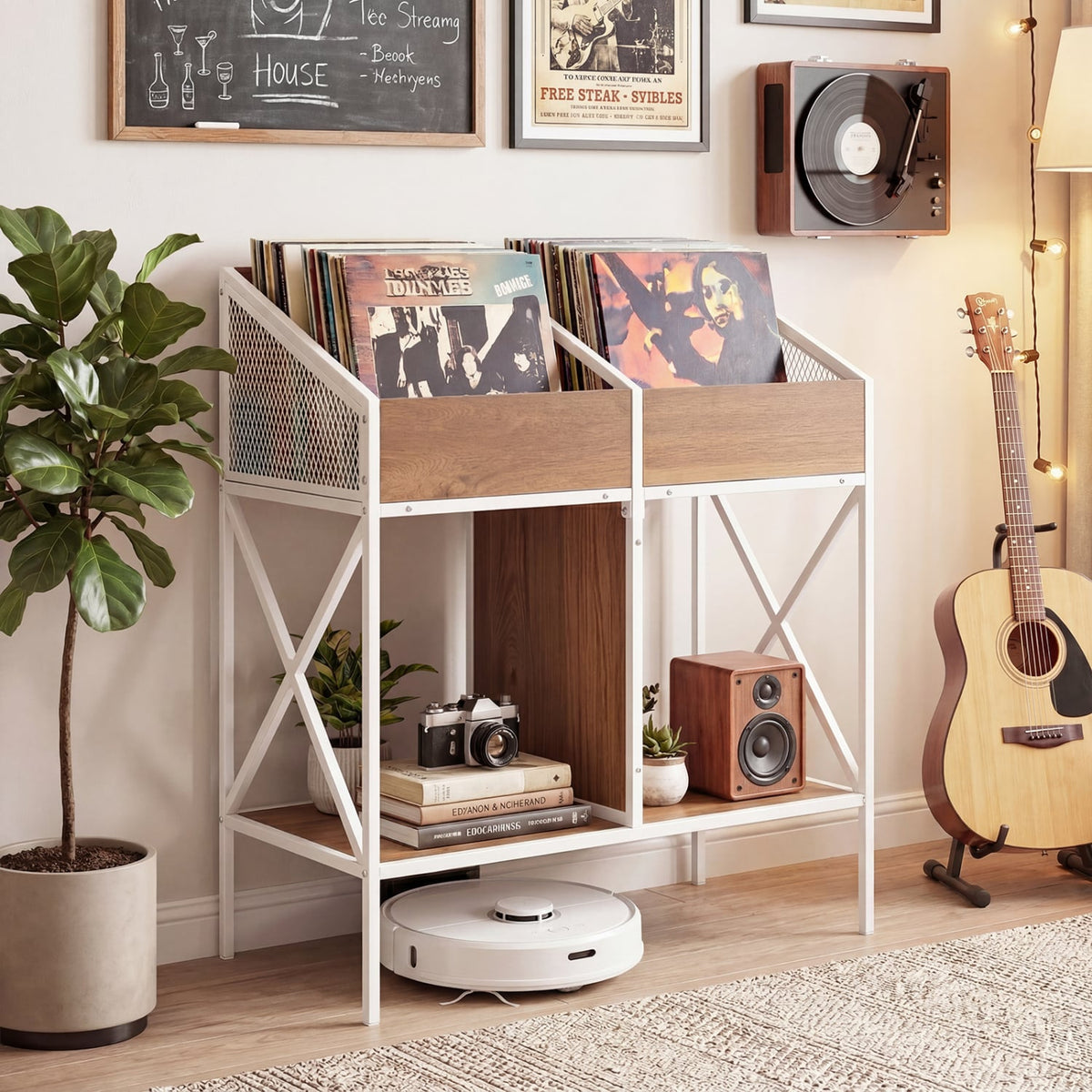Industrial Magazine Books Record Holder with Metal Frame and Anti-tip Kits-Natrual-End & Side Tables-DECOROLALA