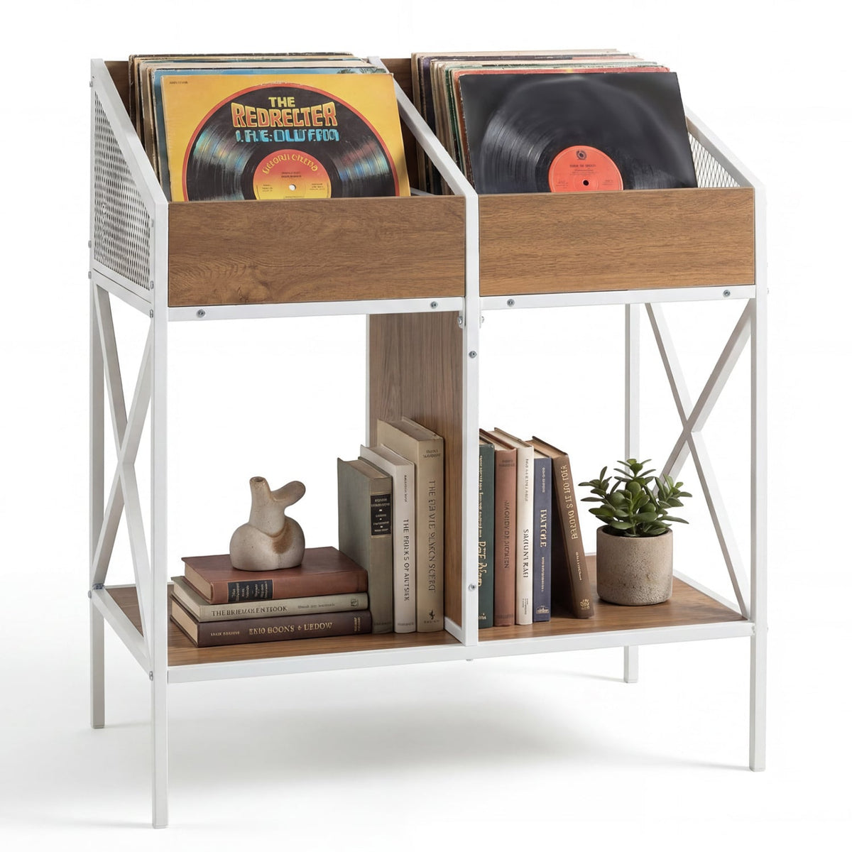 Industrial Magazine Books Record Holder with Metal Frame and Anti-tip Kits-Natrual-End & Side Tables-DECOROLALA
