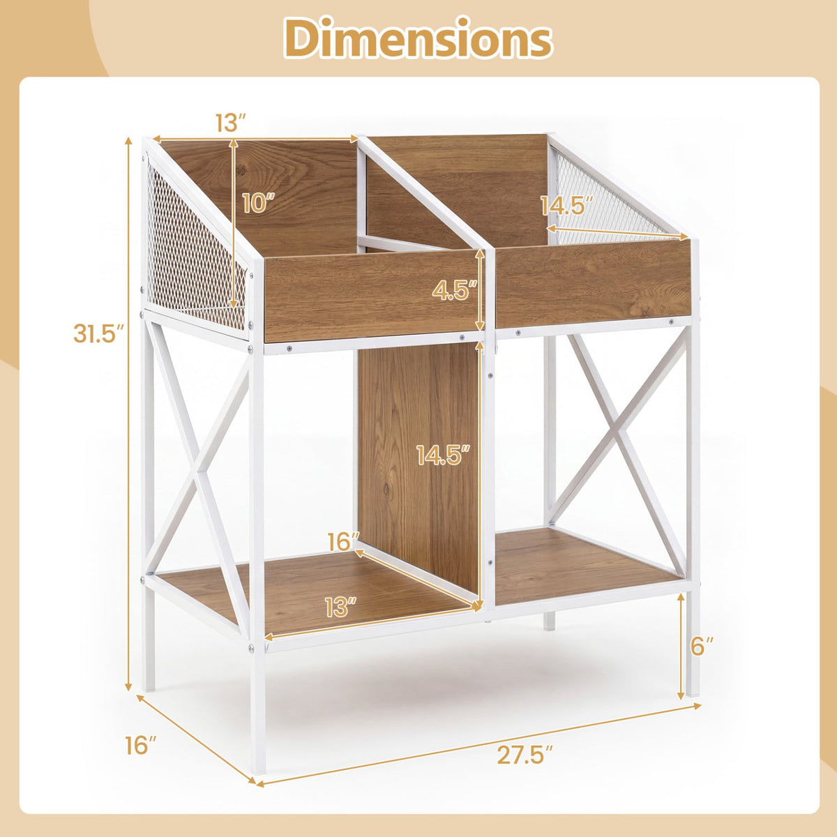 Industrial Magazine Books Record Holder with Metal Frame and Anti-tip Kits-Natrual-End & Side Tables-DECOROLALA