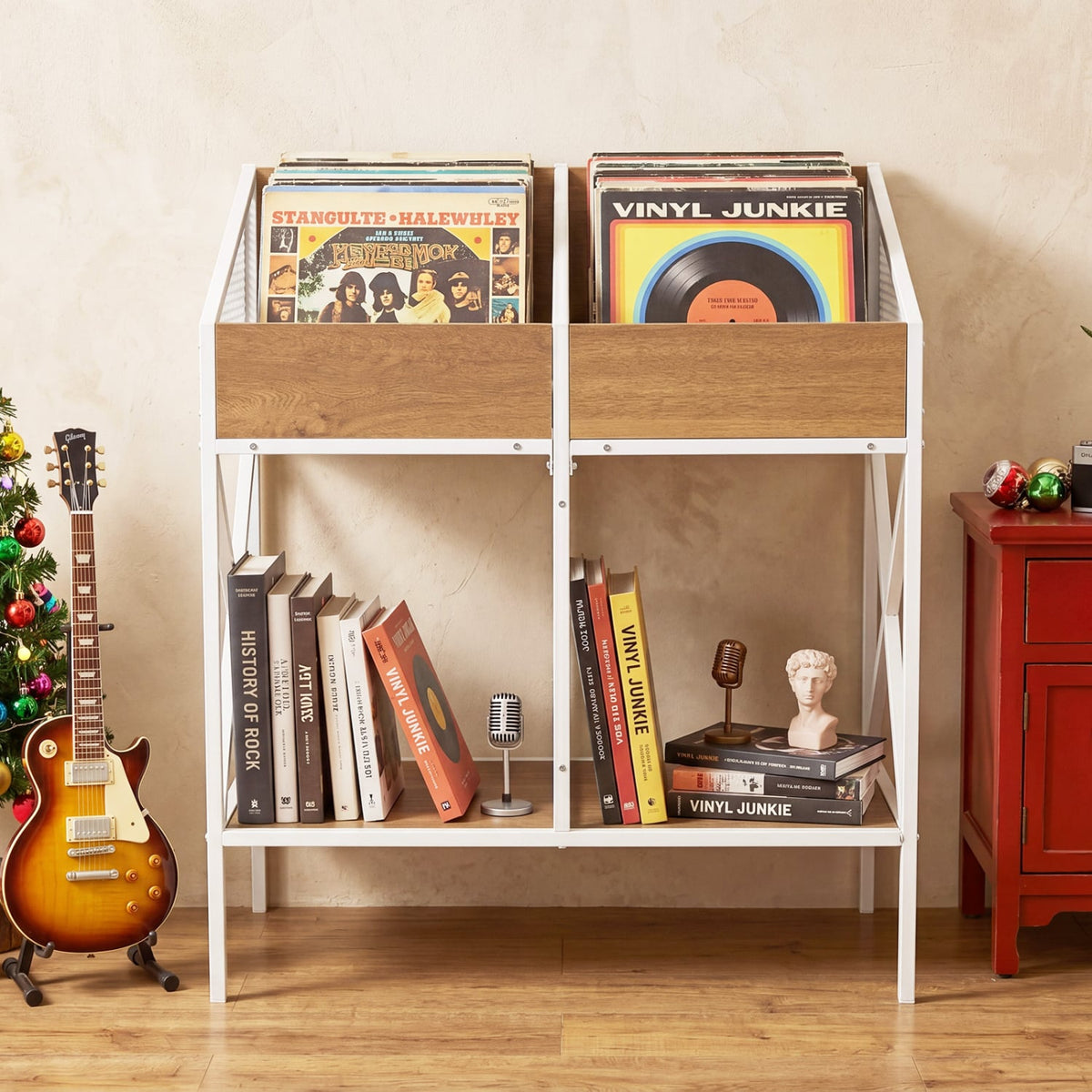 Industrial Magazine Books Record Holder with Metal Frame and Anti-tip Kits-Natrual-End & Side Tables-DECOROLALA