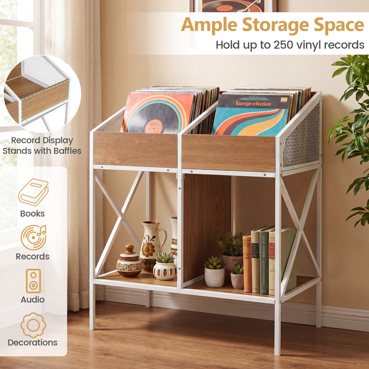 Industrial Magazine Books Record Holder with Metal Frame and Anti-tip Kits-Natrual-End & Side Tables-DECOROLALA