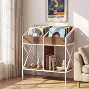 Industrial Magazine Books Record Holder with Metal Frame and Anti-tip Kits-Natrual-End & Side Tables-DECOROLALA