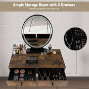 Industrial Makeup Dressing Table with 3 Lighting Modes-Rustic Brown-Makeup Vanities-DECOROLALA