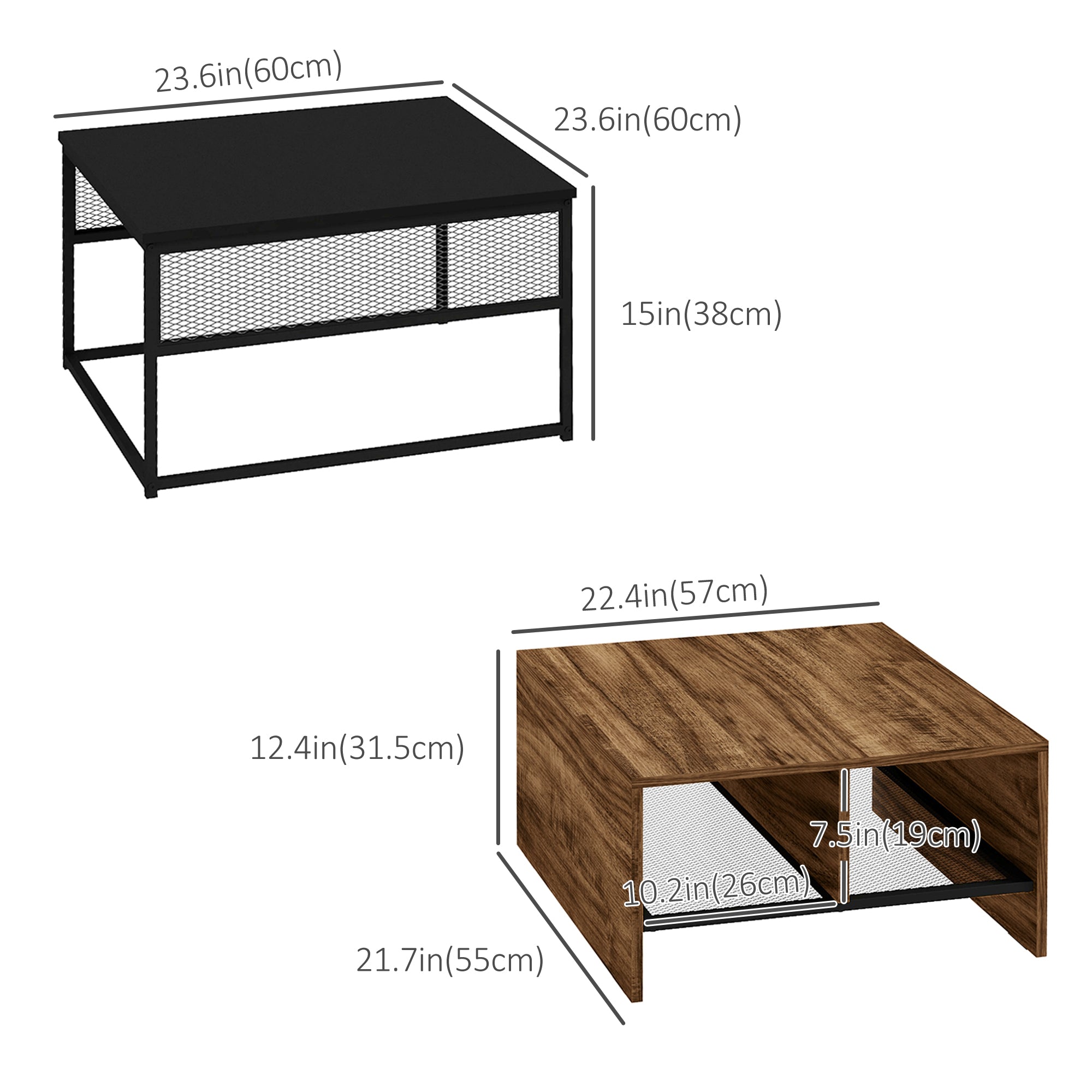 Industrial Nesting Coffee Table Set of 2 - Rustic Brown-Home Furnishings > Living Room Furniture > Coffee Tables-DECOROLALA