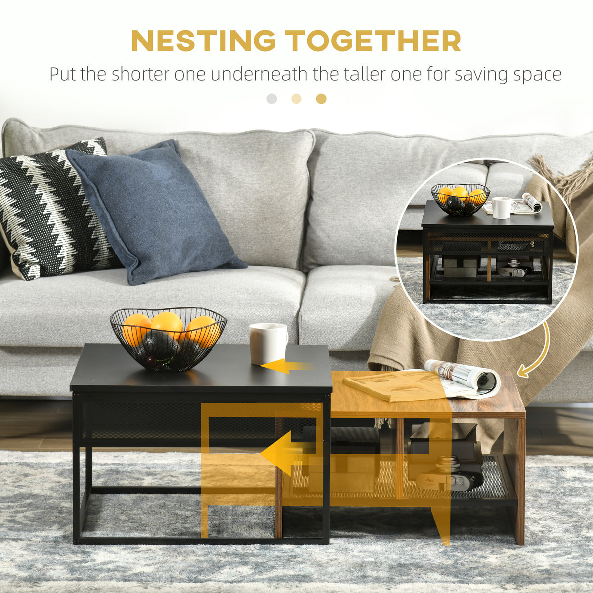 Industrial Nesting Coffee Table Set of 2 - Rustic Brown-Home Furnishings > Living Room Furniture > Coffee Tables-DECOROLALA