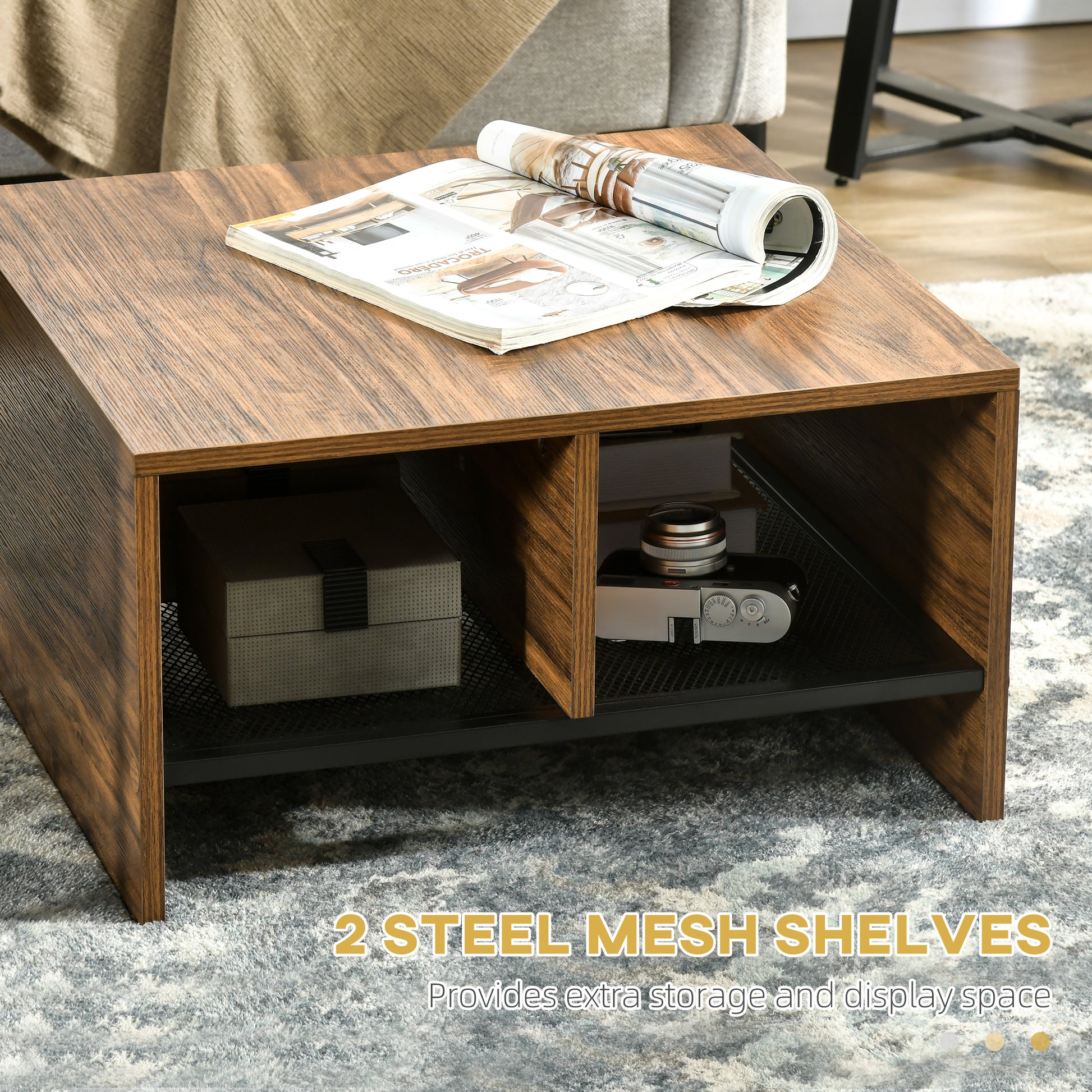 Industrial Nesting Coffee Table Set of 2 - Rustic Brown-Home Furnishings > Living Room Furniture > Coffee Tables-DECOROLALA