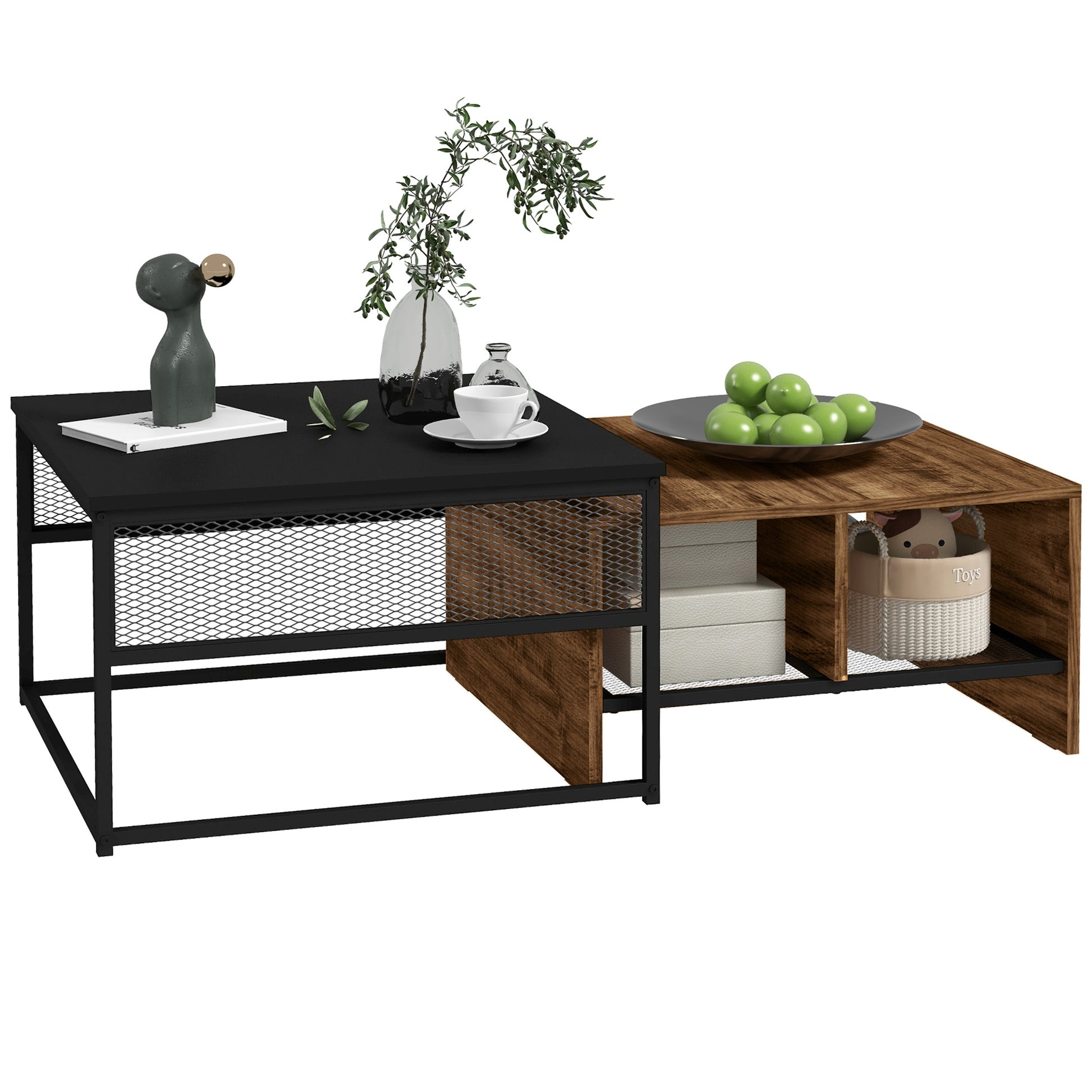Industrial Nesting Coffee Table Set of 2 - Rustic Brown-Home Furnishings > Living Room Furniture > Coffee Tables-DECOROLALA