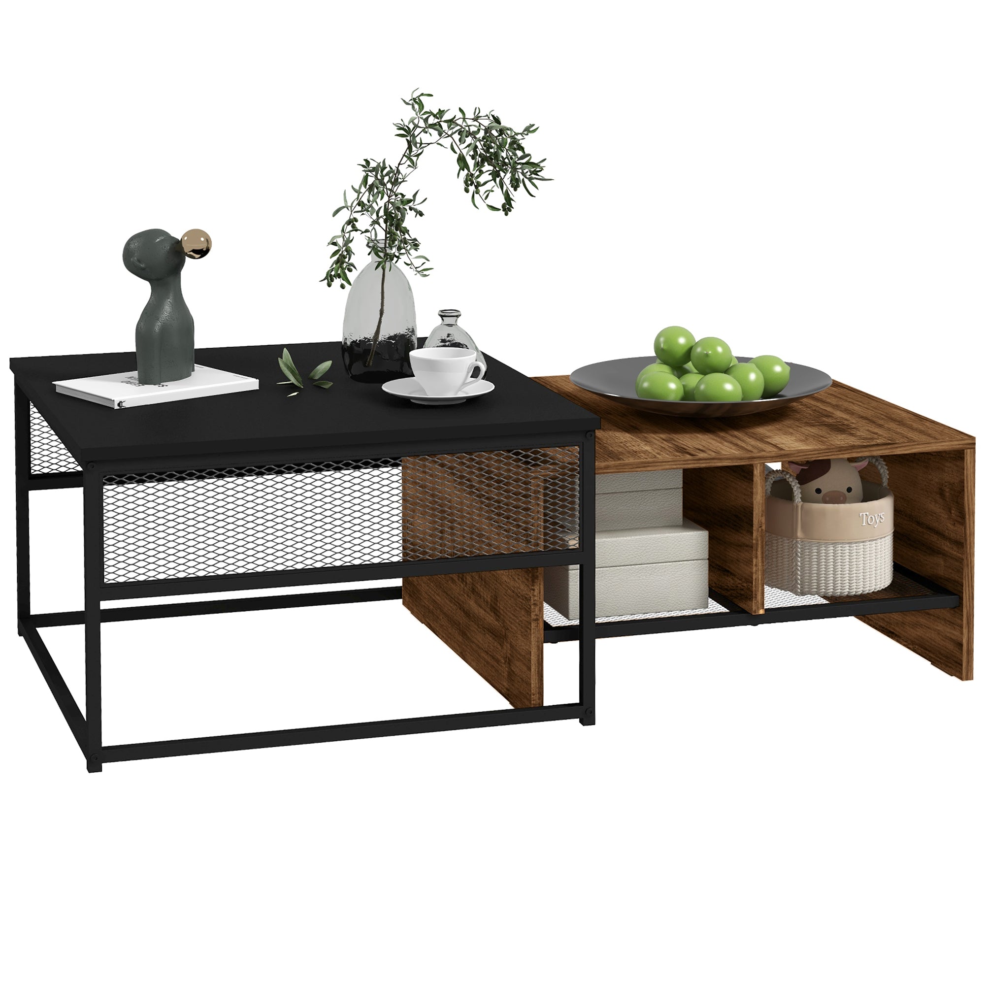 Industrial Nesting Coffee Table Set of 2 - Rustic Brown-Home Furnishings > Living Room Furniture > Coffee Tables-DECOROLALA