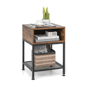 Industrial Nightstand End Side Table with Mesh Shelf-Nightstands-DECOROLALA