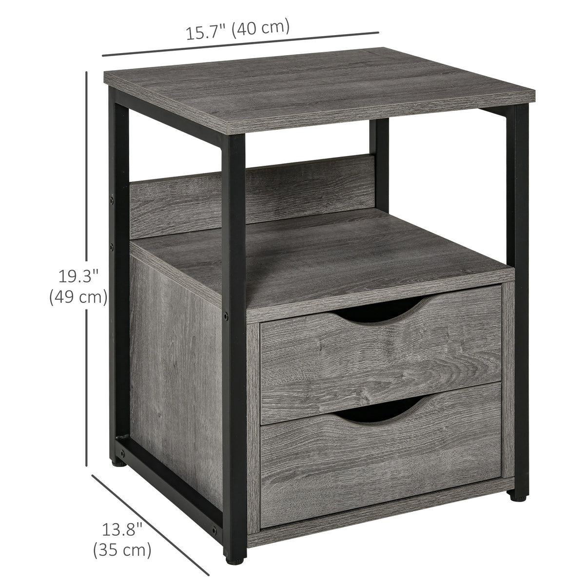 Industrial Nightstand with 2 Drawers - Grey 15.7" W-Home Furnishings > Living Room Furniture > Side¬†Tables-DECOROLALA