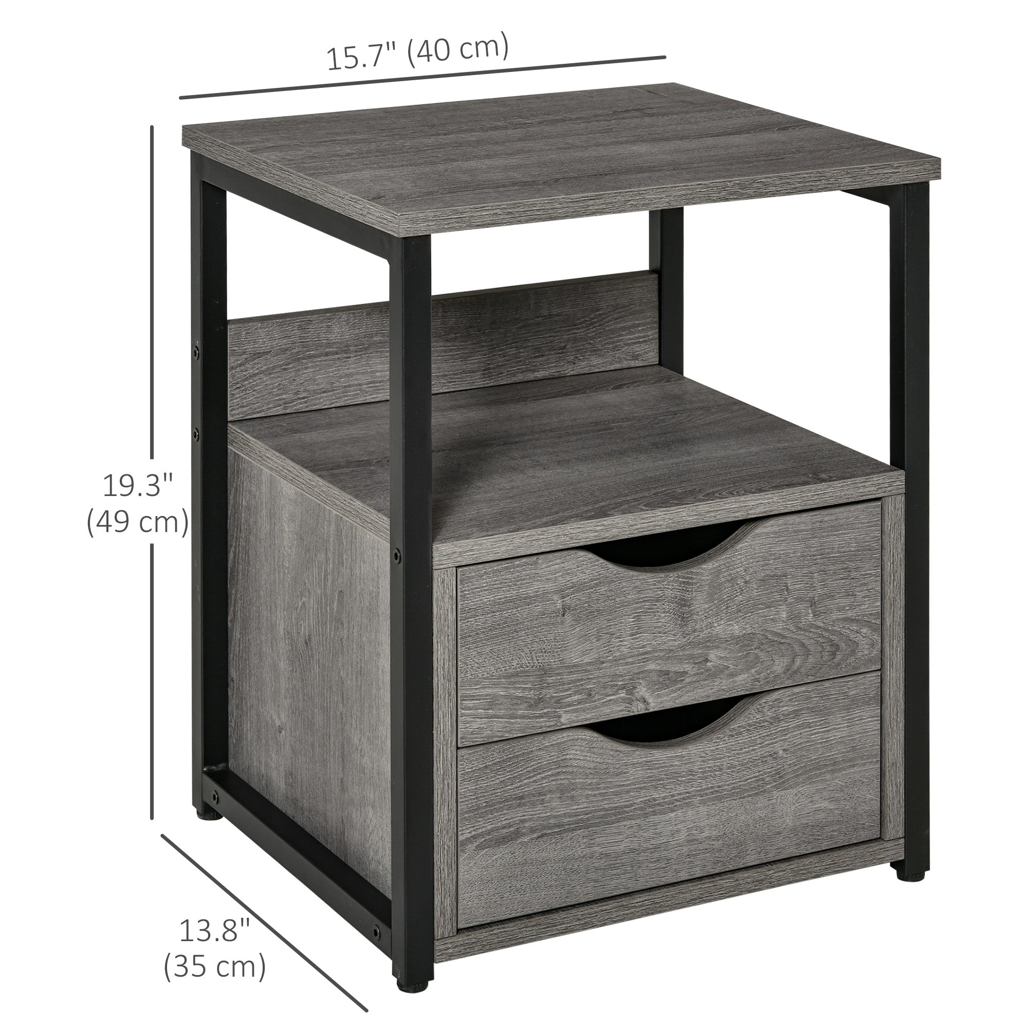 Industrial Nightstand with 2 Drawers - Grey 15.7" W-Home Furnishings > Living Room Furniture > Side¬†Tables-DECOROLALA
