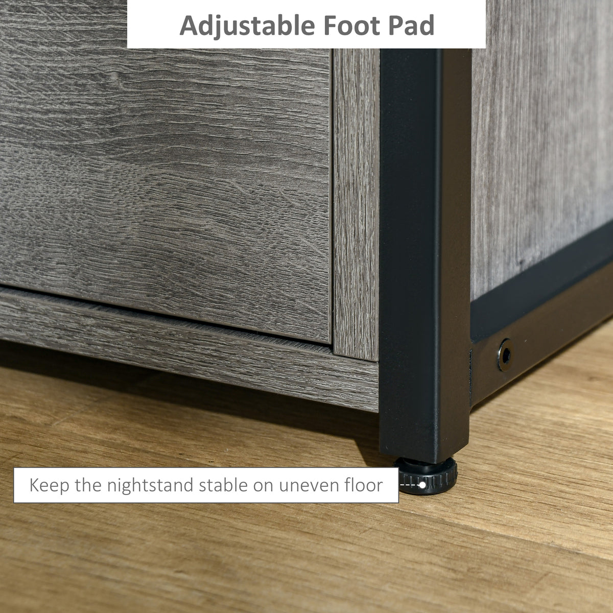 Industrial Nightstand with 2 Drawers - Grey 15.7" W-Home Furnishings > Living Room Furniture > Side¬†Tables-DECOROLALA