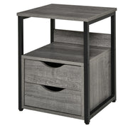 Industrial Nightstand with 2 Drawers - Grey 15.7" W-Home Furnishings > Living Room Furniture > Side¬†Tables-DECOROLALA