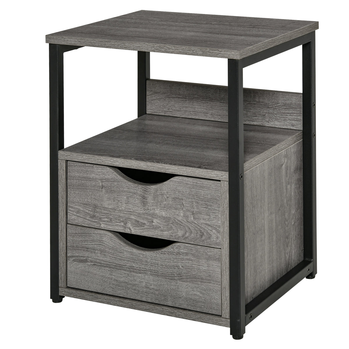Industrial Nightstand with 2 Drawers - Grey 15.7" W-Home Furnishings > Living Room Furniture > Side¬†Tables-DECOROLALA