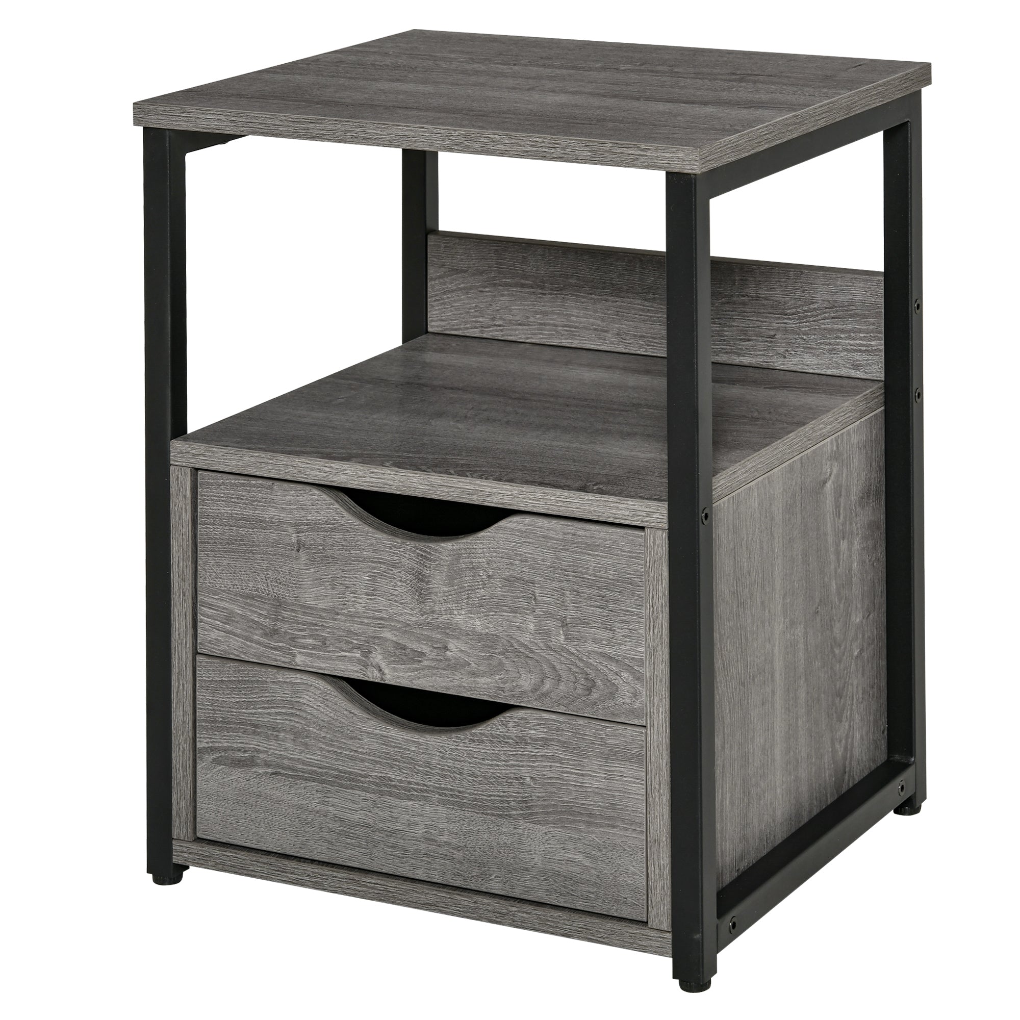 Industrial Nightstand with 2 Drawers - Grey 15.7" W-Home Furnishings > Living Room Furniture > Side¬†Tables-DECOROLALA