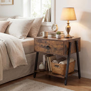 Industrial Nightstand with Drawer and Adjustable Foot Pads for Bedroom-Rustic Brown-Nightstands-DECOROLALA