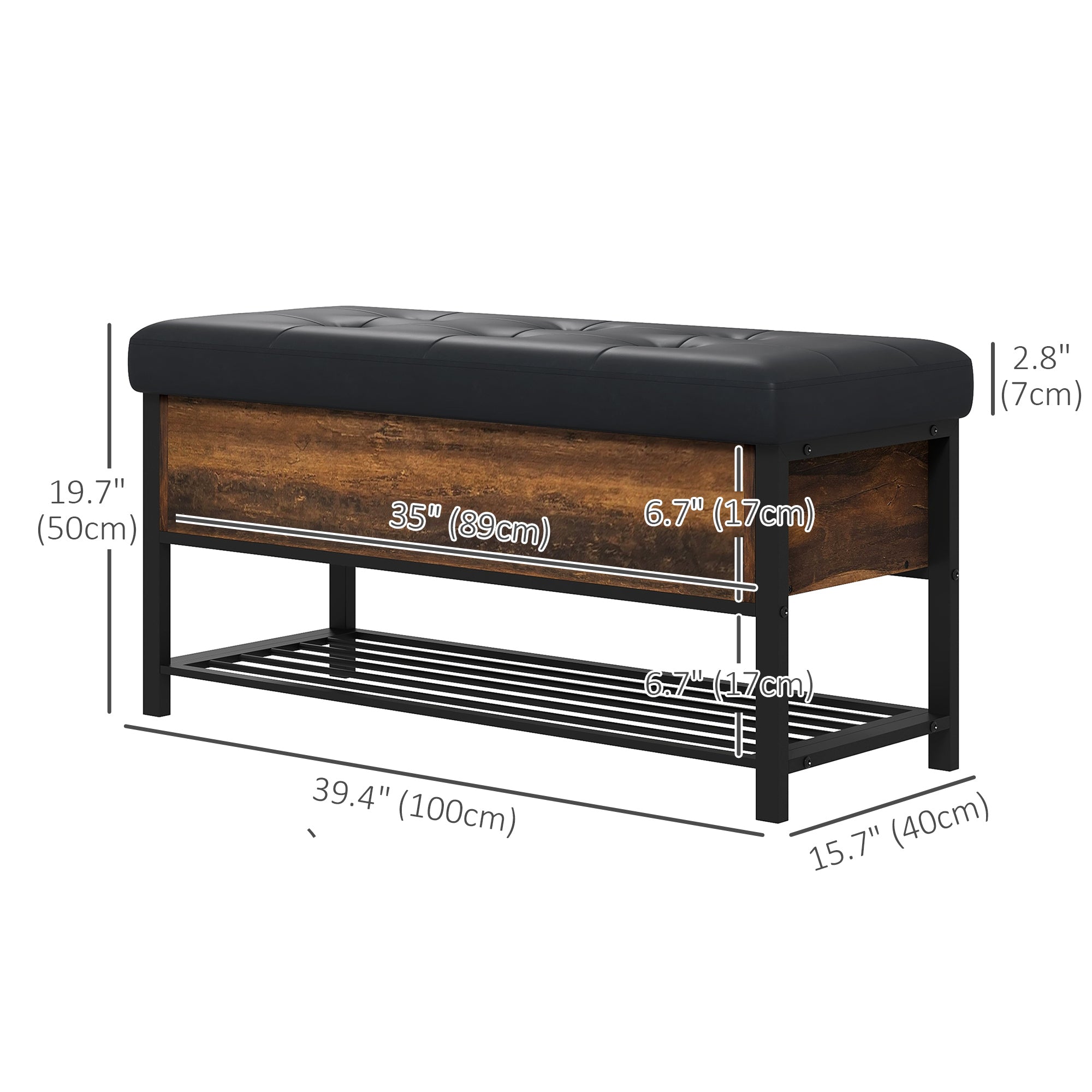 Industrial Shoe Storage Bench with Upholstered Seat - Brown-DECOROLALA