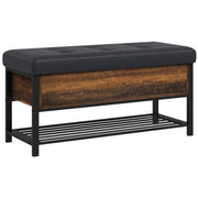 Industrial Shoe Storage Bench with Upholstered Seat - Brown-DECOROLALA