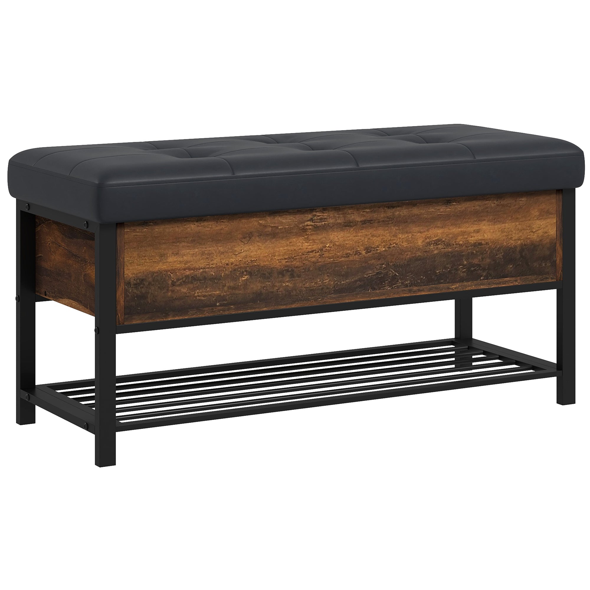 Industrial Shoe Storage Bench with Upholstered Seat - Brown-DECOROLALA