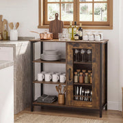 Industrial Side Cabinet with Metal Mesh Door and 3 Open Shelves-Rustic Brown-End & Side Tables-DECOROLALA