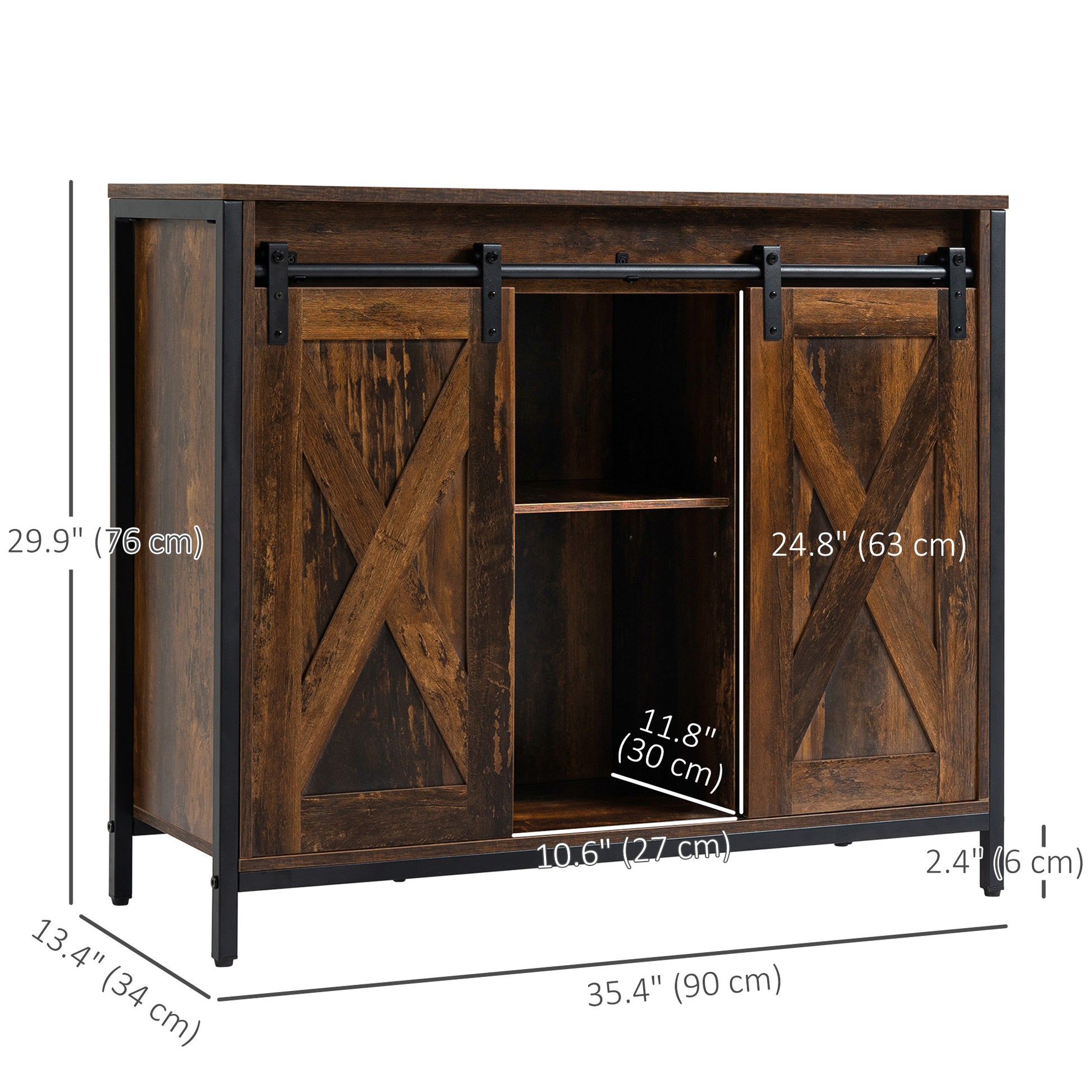 Industrial Sideboard Buffet Cabinet - Rustic Brown 35.5"W-DECOROLALA