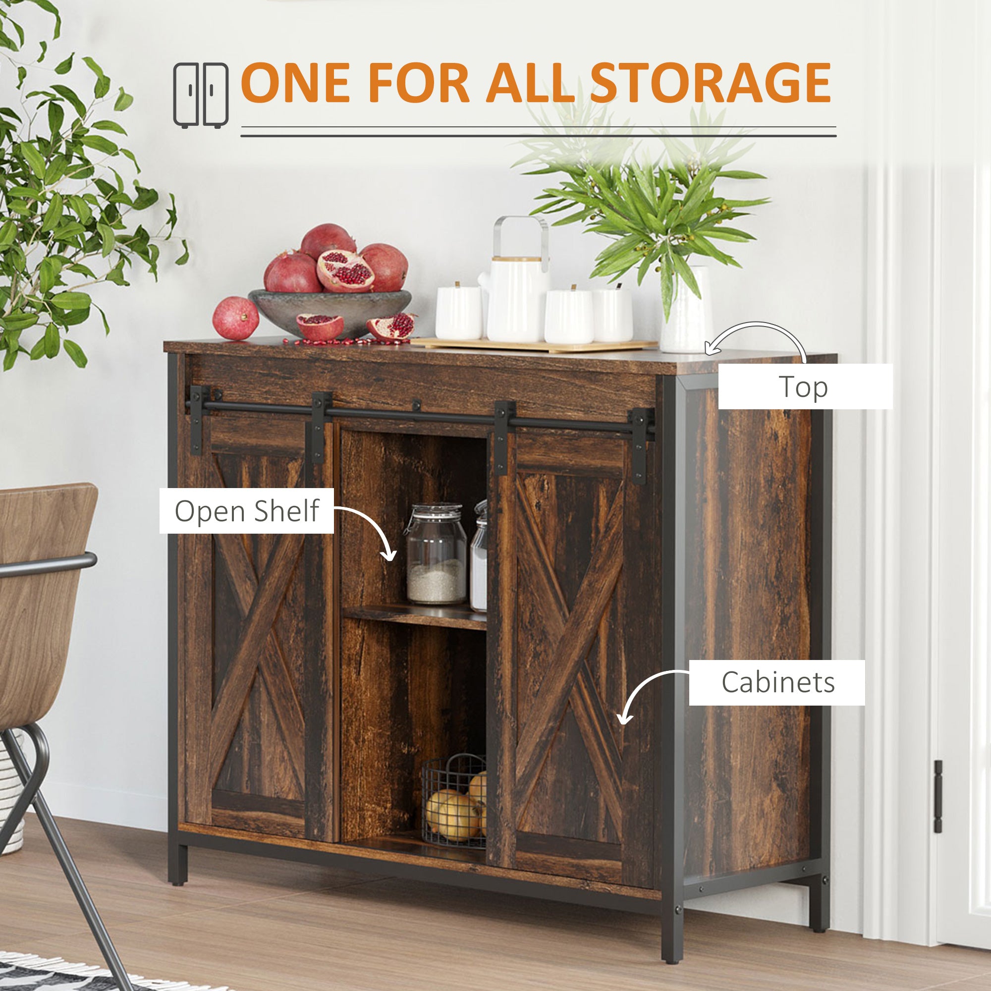 Industrial Sideboard Buffet Cabinet - Rustic Brown 35.5"W-DECOROLALA