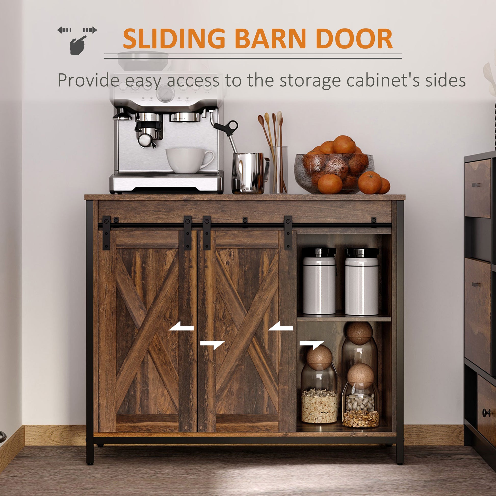 Industrial Sideboard Buffet Cabinet - Rustic Brown 35.5"W-DECOROLALA