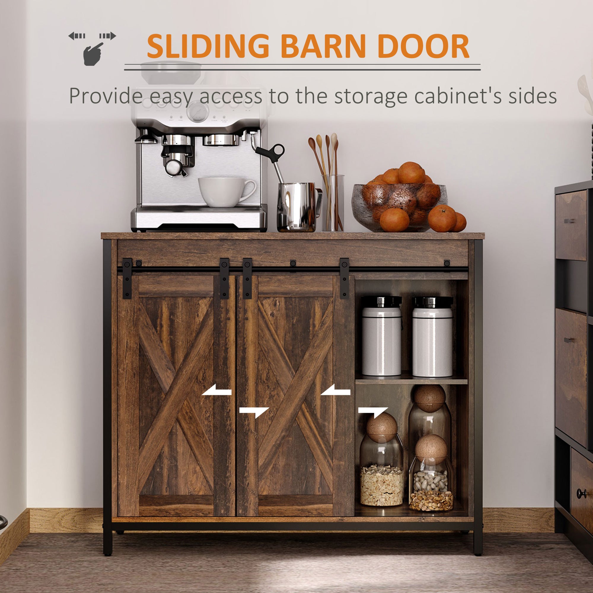 Industrial Sideboard Buffet Cabinet - Rustic Brown 35.5"W-DECOROLALA