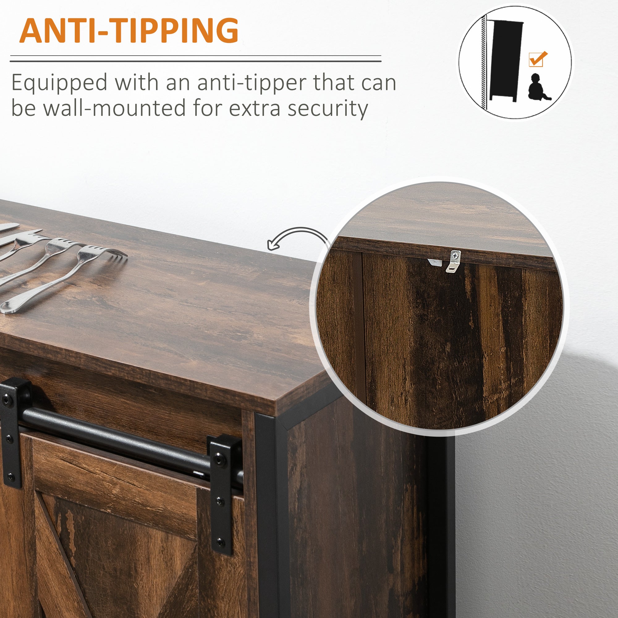 Industrial Sideboard Buffet Cabinet - Rustic Brown 35.5"W-DECOROLALA