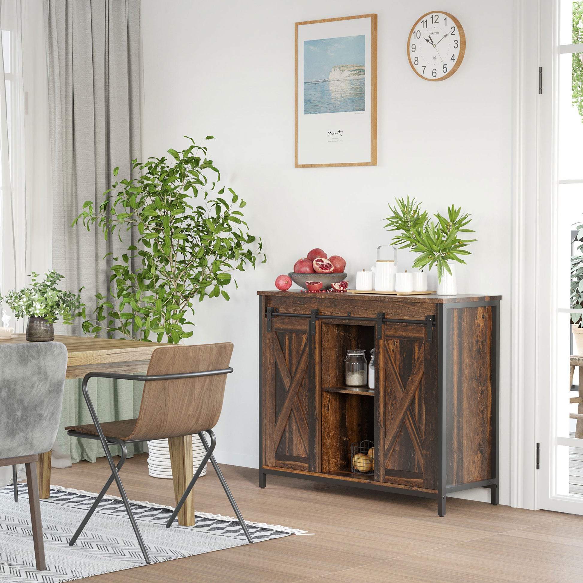 Industrial Sideboard Buffet Cabinet - Rustic Brown 35.5"W-DECOROLALA