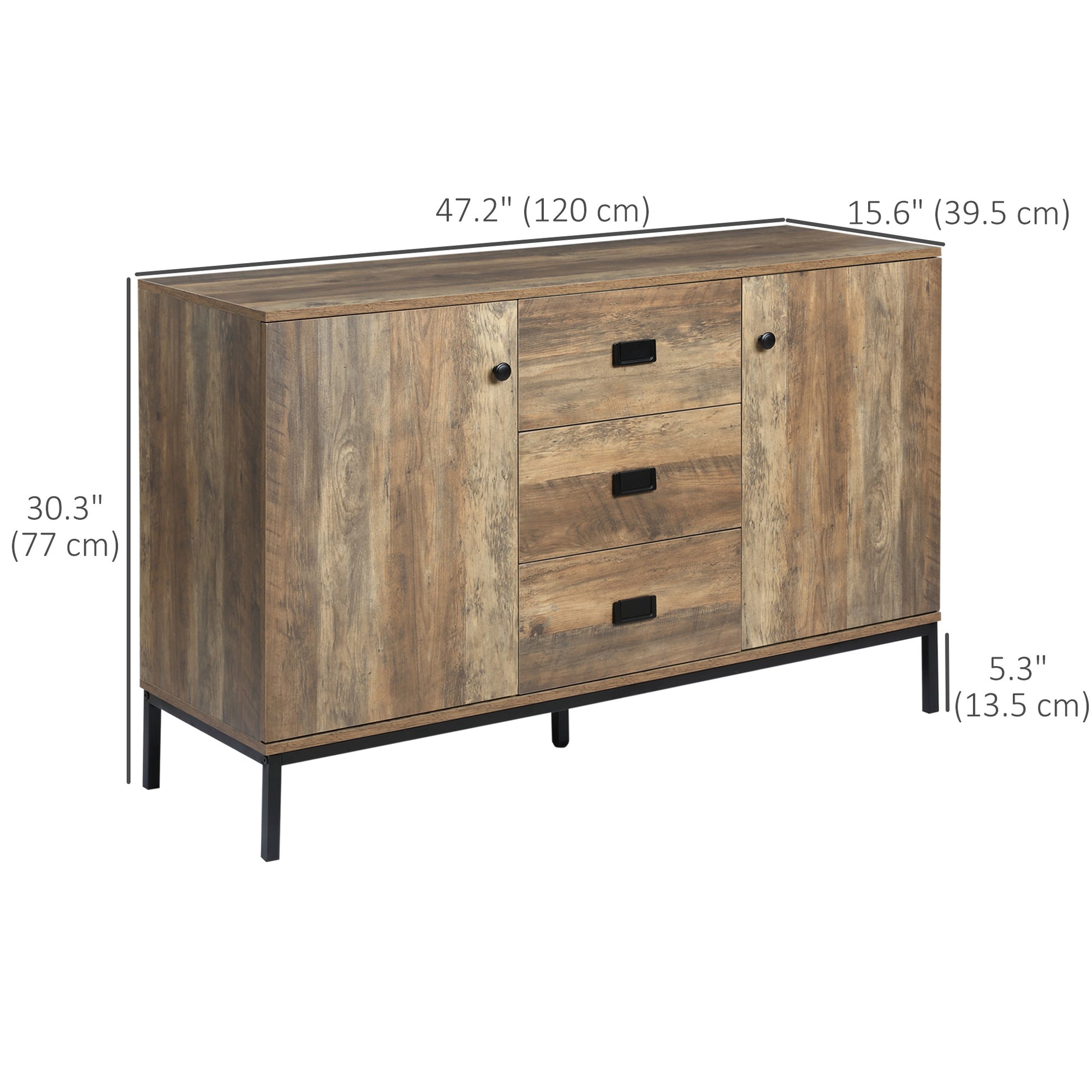 Industrial Sideboard - Dark Mango Wood Effect 47" Brown-DECOROLALA